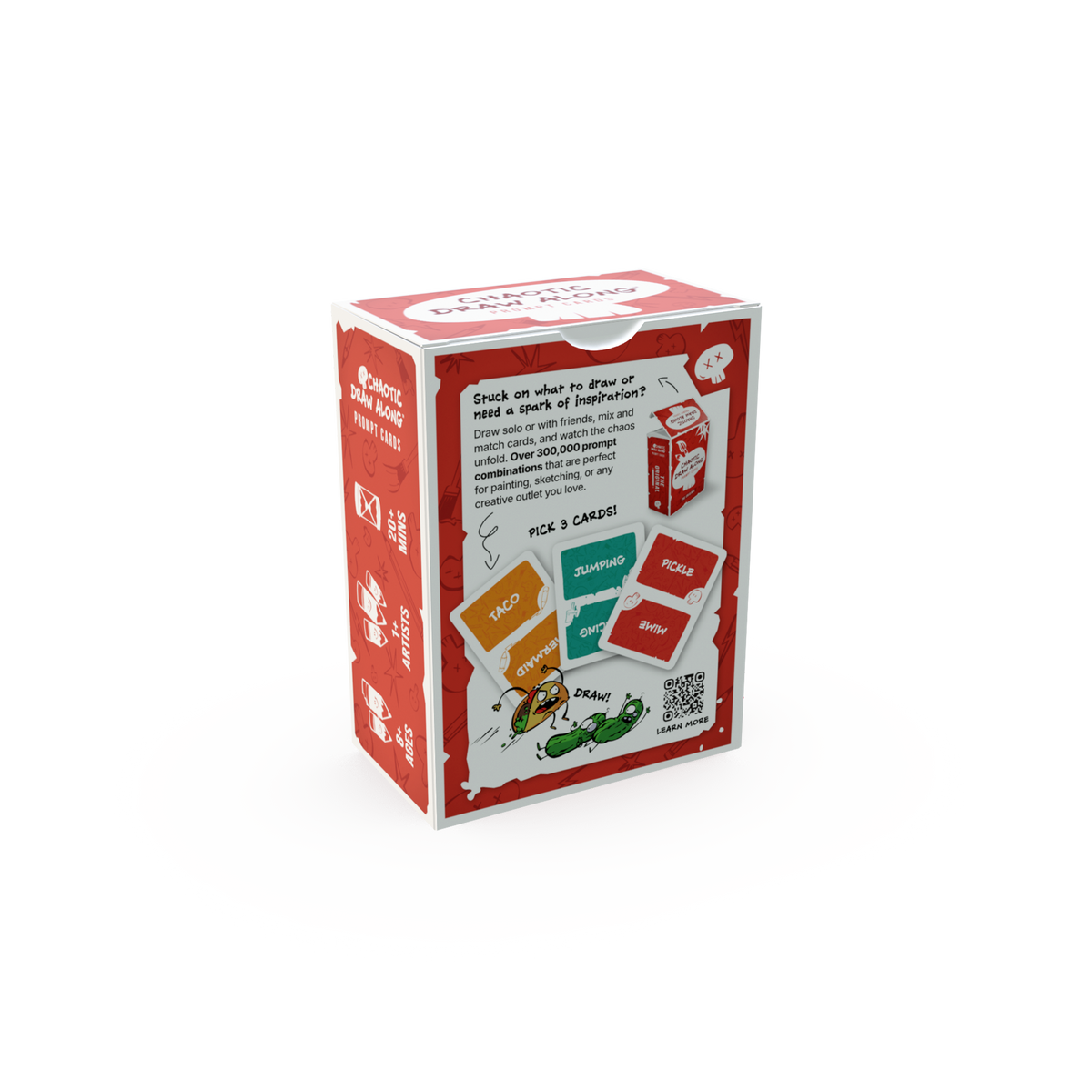Back view of the Chaotic Draw Along deck packaging with details about the product and card examples.