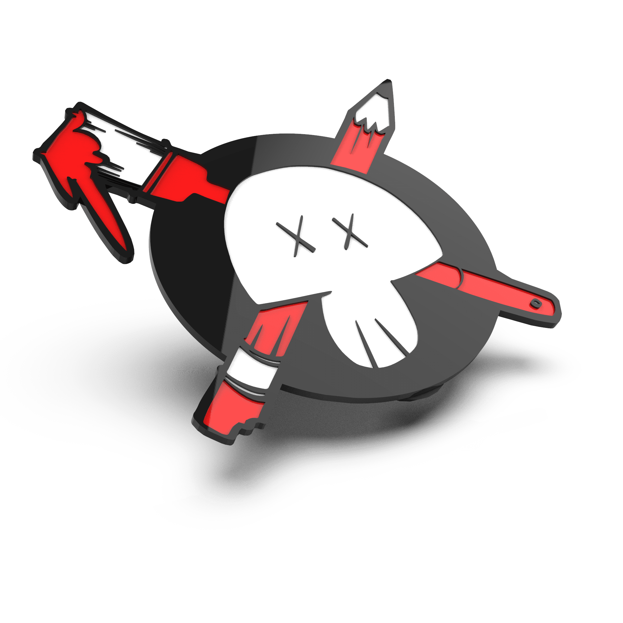 Skelly enamel pin displayed on branded Chaotic Draw Along packaging with a red design and playful illustrations.