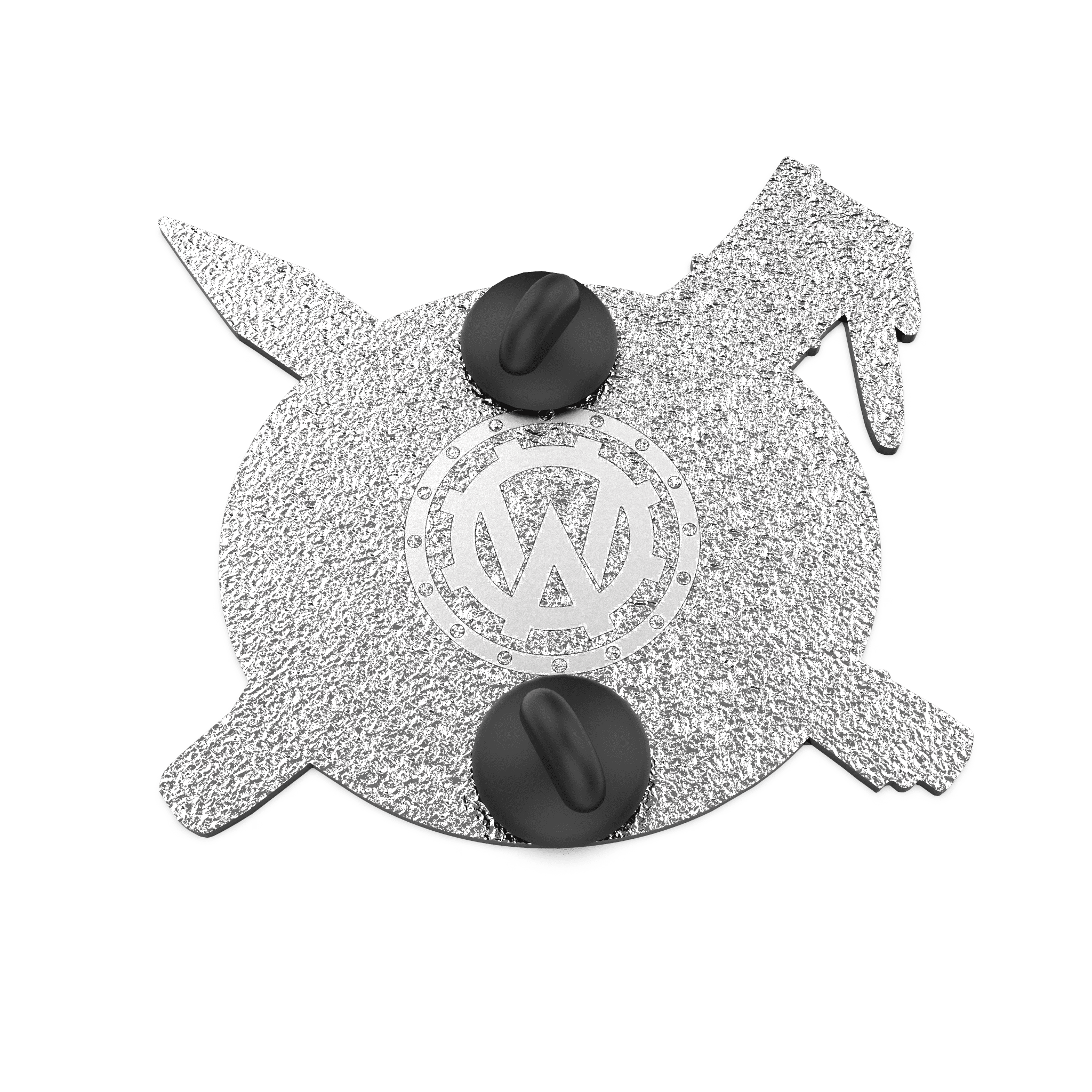 Skelly enamel pin front view, featuring a minimalist white skull and bold red accents, resting on a white surface.