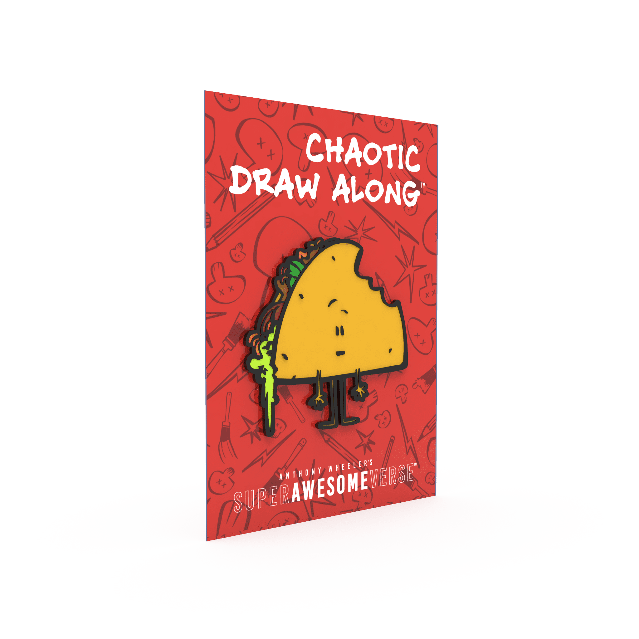 Back view of the Walking Taco enamel pin showing its silver textured backing and dual pin clasps for secure attachment.