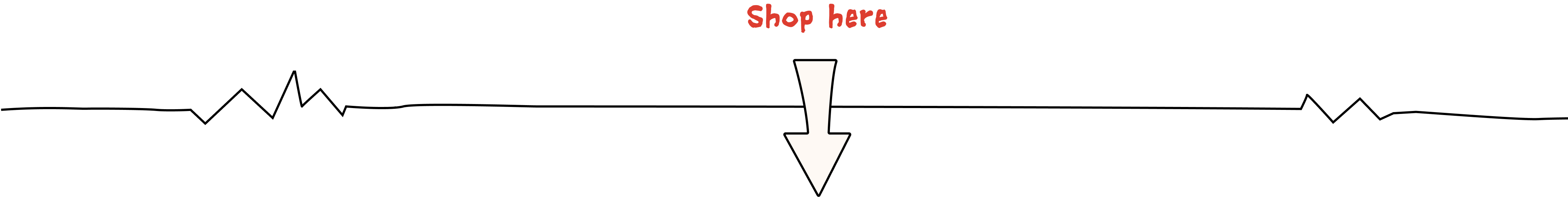 Shop Here section separator featuring a red 'Shop here' text at the top with a large white arrow pointing downward on a black background.
