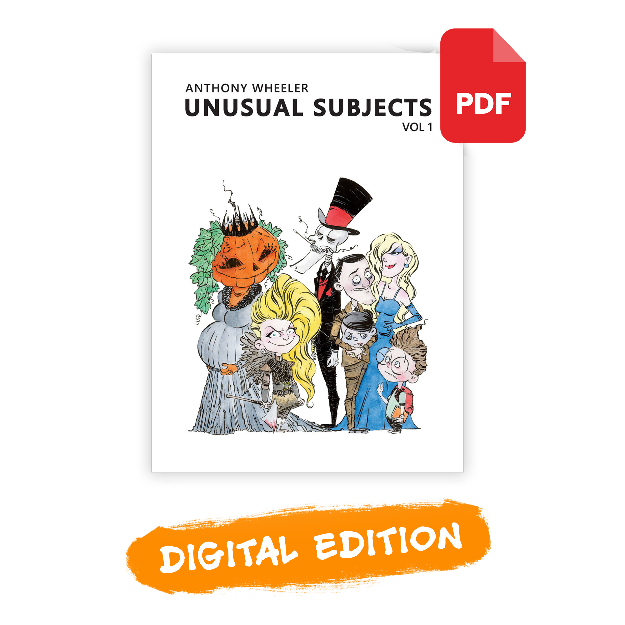 Digital PDF version of Unusual Subjects Vol. 1 by Anthony Wheeler with illustrated character cover art and PDF icon.