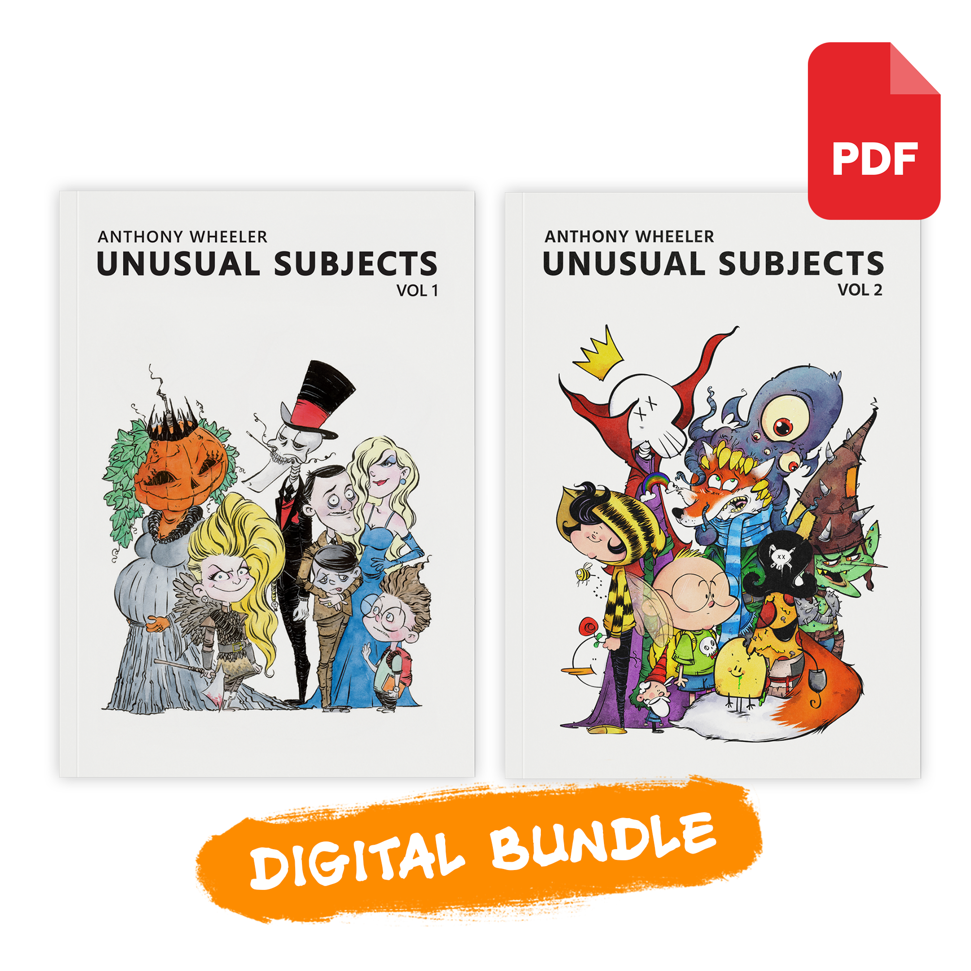 Digital bundle featuring Unusual Subjects Vol. 1 and Unusual Subjects Vol. 2 art books by Anthony Wheeler, including downloadable PDF editions.